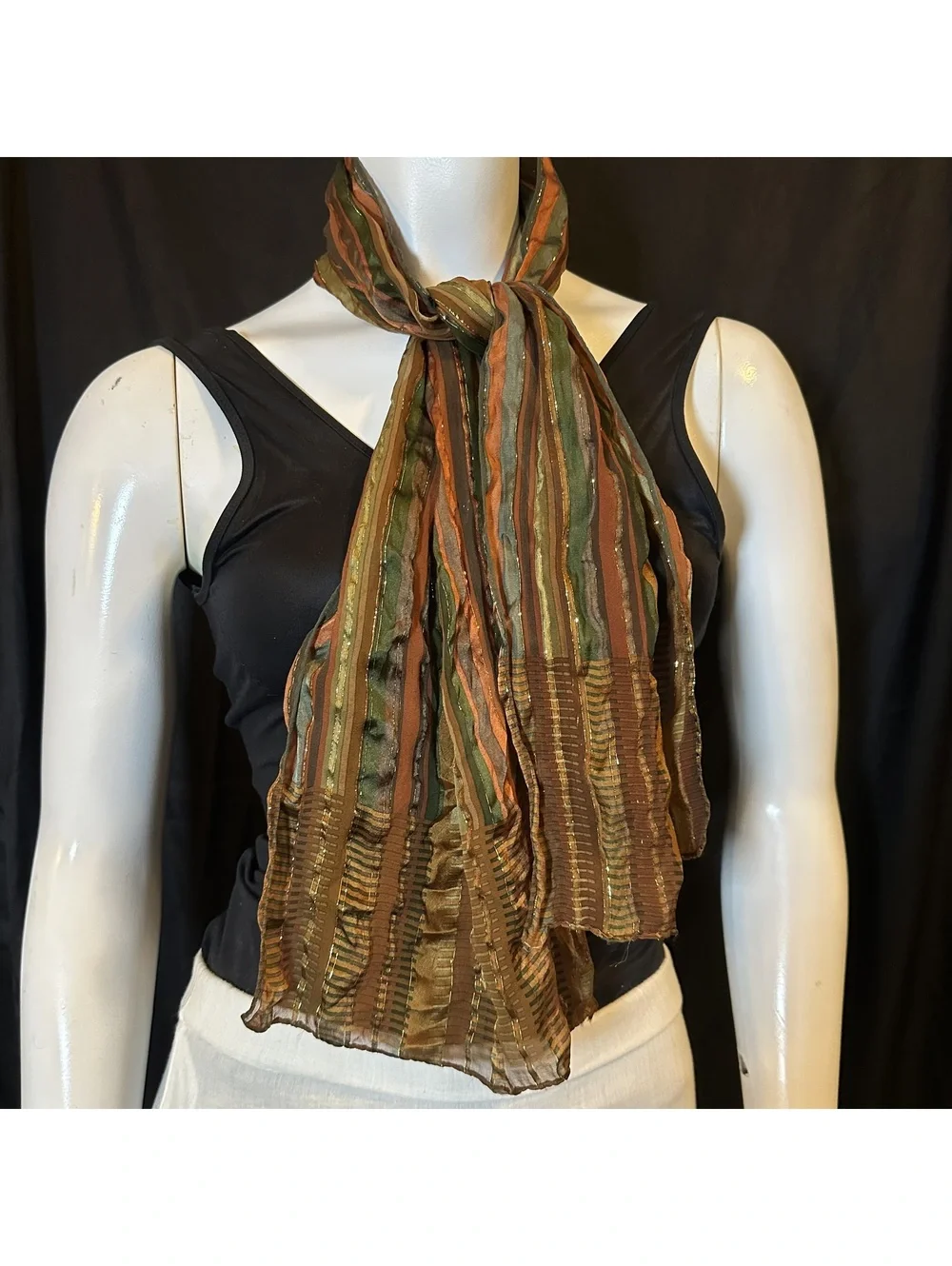 Vintage Striped Multicolor Scarf with Metallic Thread Detail